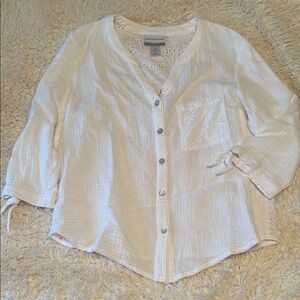 Alfred Dunner White Gauze & Eyelet Textured Blouse